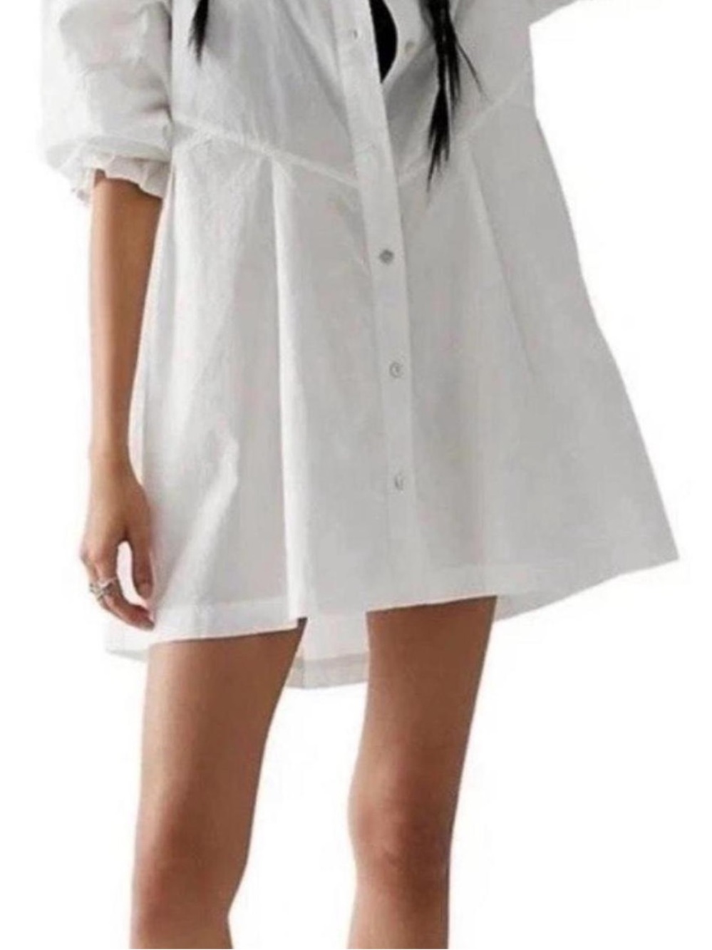 Free People Mini A-Line White Button-Front Shirt Dress